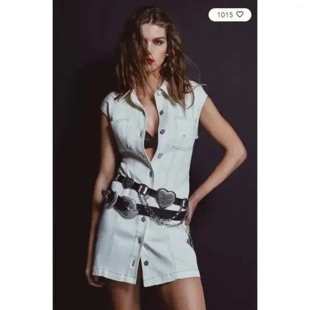 Anthropologie Pilcro Seamed Button-Front Denim Mini Dress - Picture 1 of 7